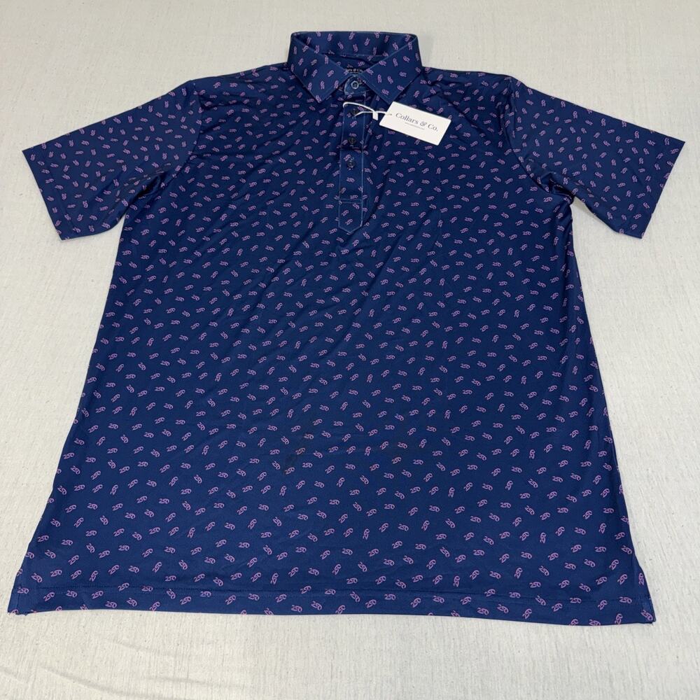 Collars & Co Polo Navy America 250 AOP Large Relaxed Featherweight Flex NWT